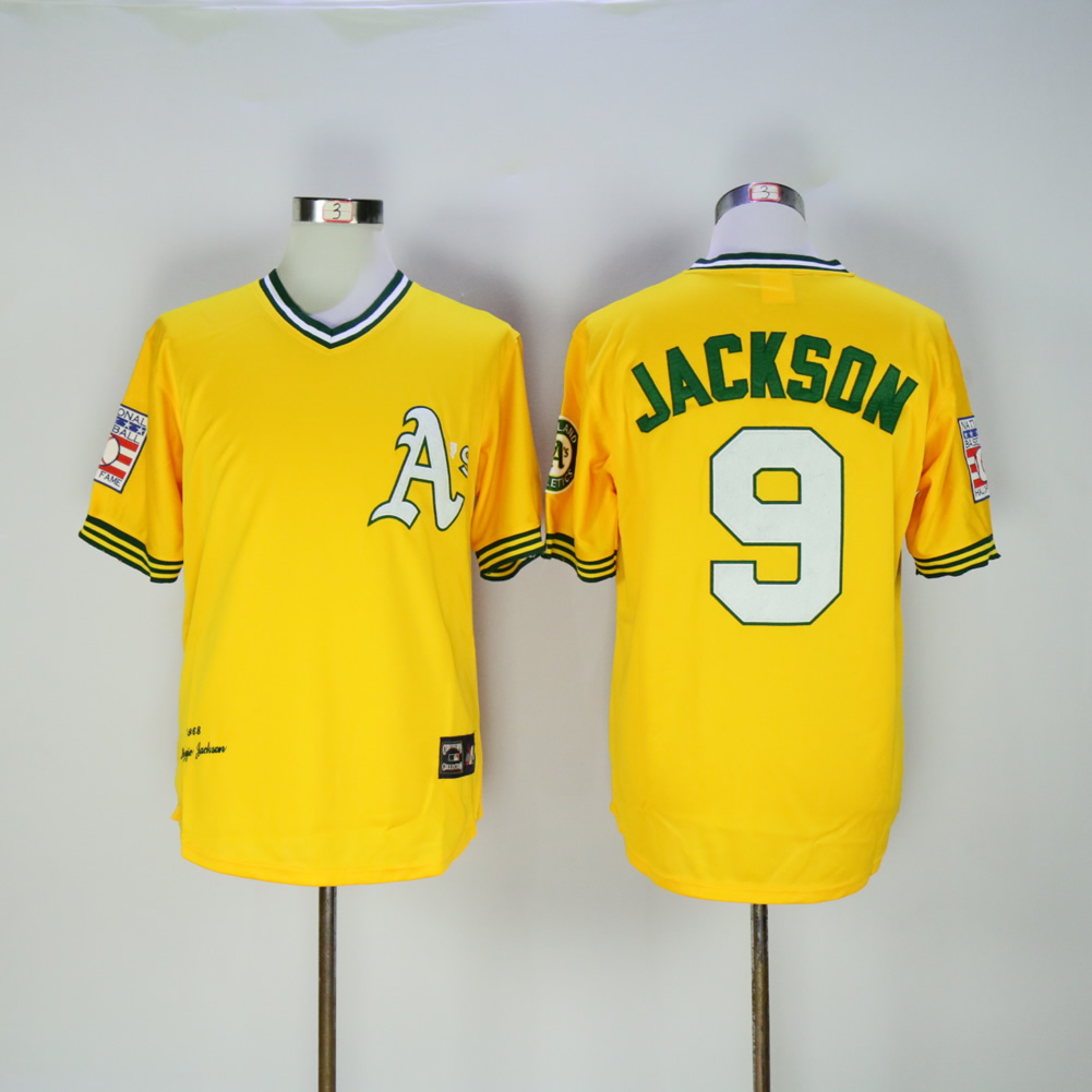 Men Oakland Athletics #9 Jackson Yellow Throwback MLB Jerseys